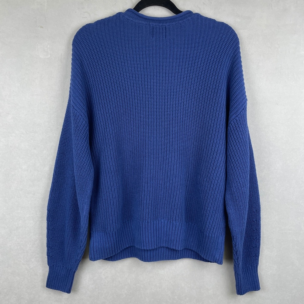 Gap Roll Neck Sweater Royal Blue Cotton Crew Heavy Knit Fisherman Prep Wmn L NWT - Picture 2 of 5
